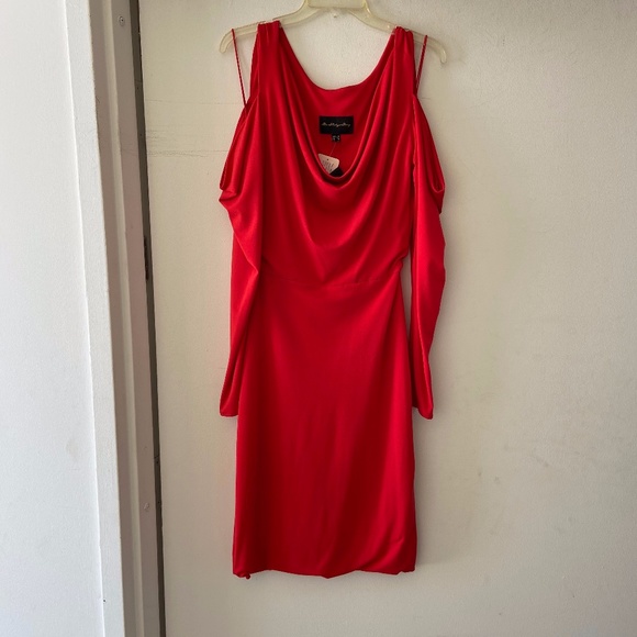 Red Cutout Long Sleeve Short Dress - Picture 1 of 3